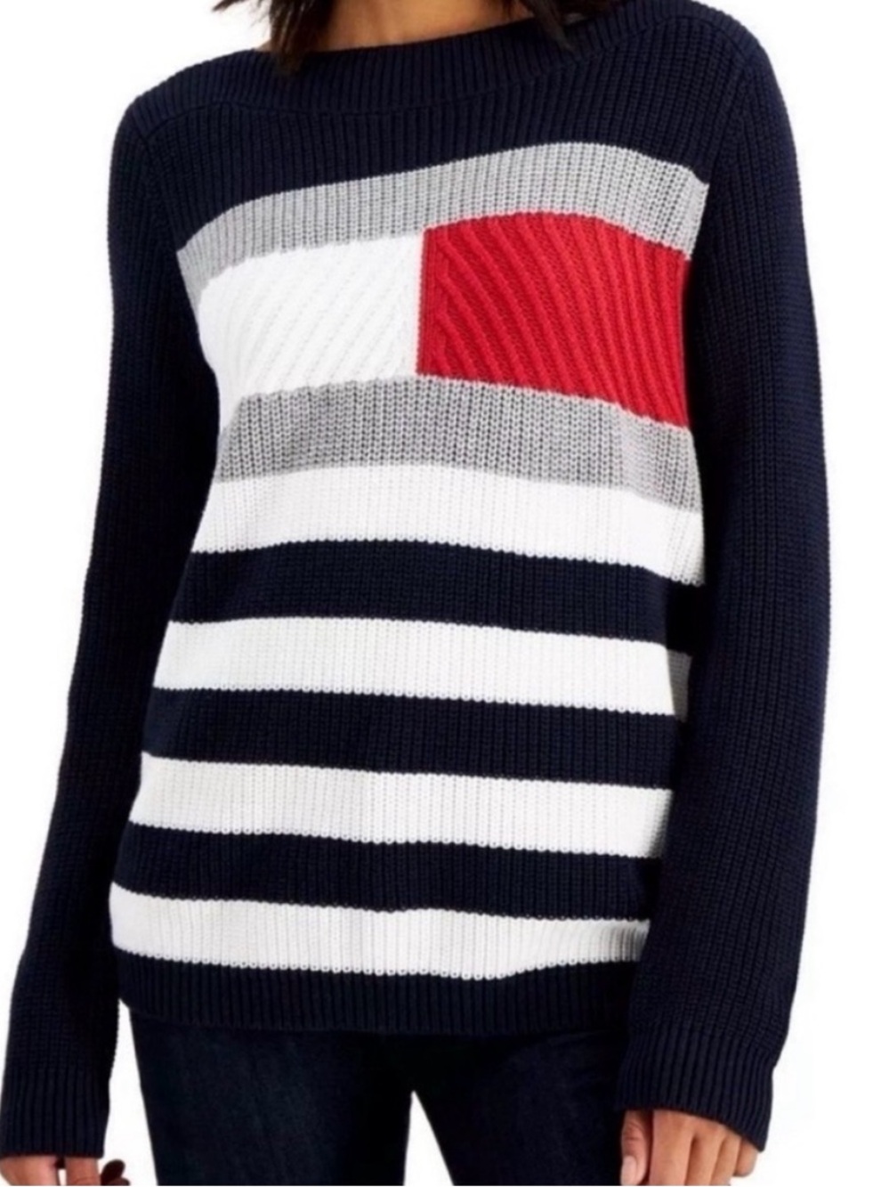 Tommy Hilfiger NEW Cate Boatneck Sweater Navy Red White Grey Womens XXL Nautical